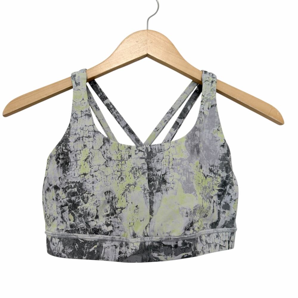 Lululemon Gray Yellow Crinkle Energy Sports Bra Sz 6